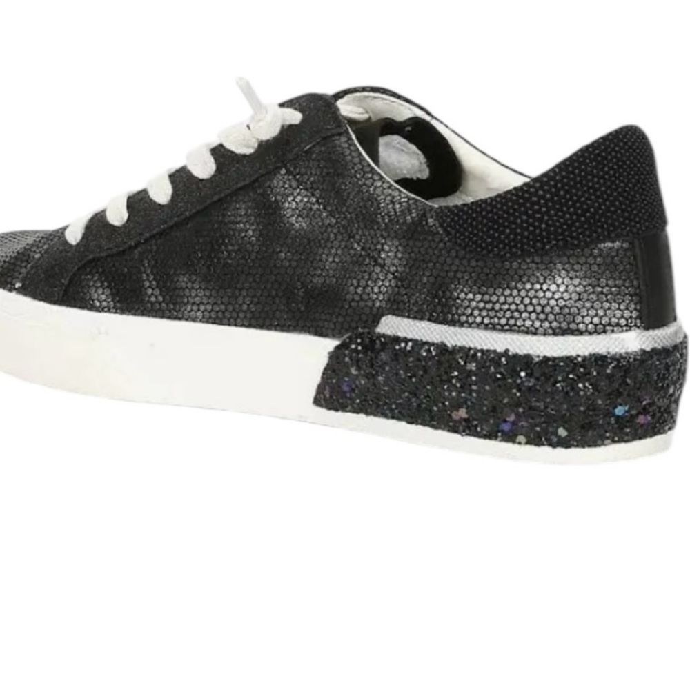 Black Dolce Vita Women's Zina Leather Metallic Gunmetal Sneaker - Like New Sz 10 - Picture 2 of 8